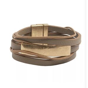 NWT SONOMA Goods For Life® Gold Tone & Tan Faux Leather Layered